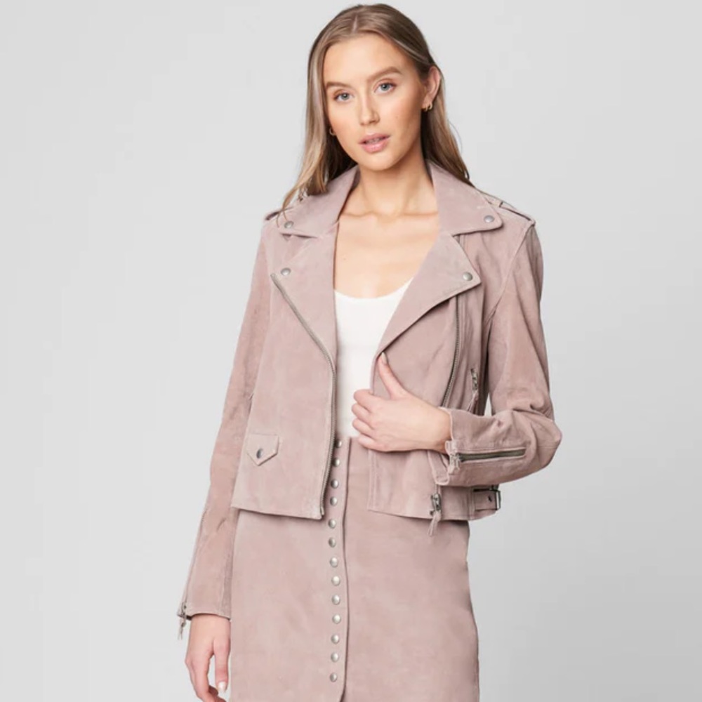 BLANKNYC NWT Make Me Blush Real Suede Moto Jacket